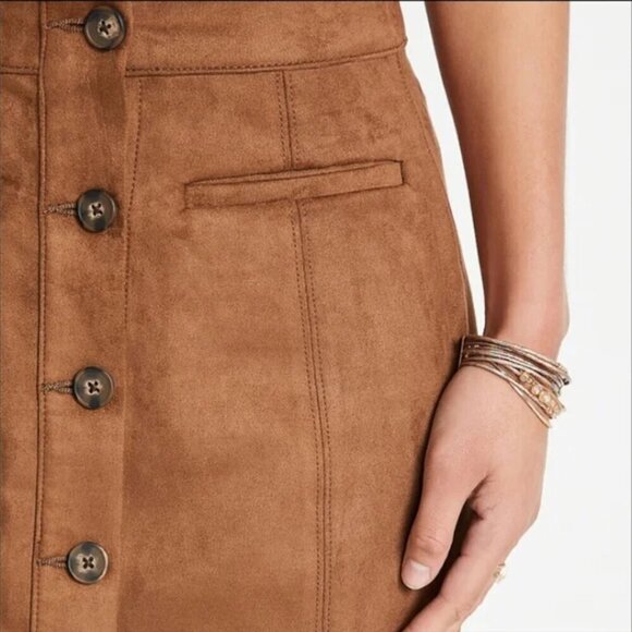 EU Maurices Faux Suede Brown Button Down High Rise Skirt - Picture 6 of 14